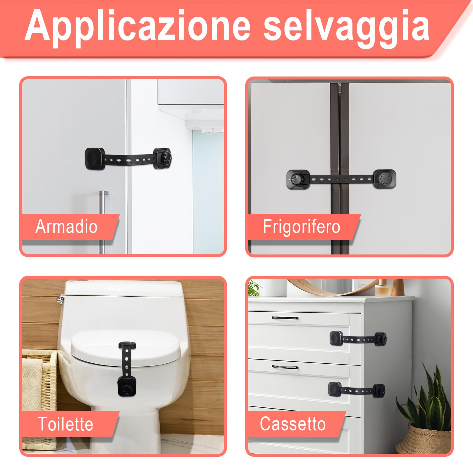 REDTRON Bambino Chiusure di Sicurezza (Aggiornato), 6 Pezzi Serrature di Sicurezza per Bambini con 3M Adesivo, per Armadi, Cassetti, Frigorifero(Nero, Nessun Trapano Necessario)