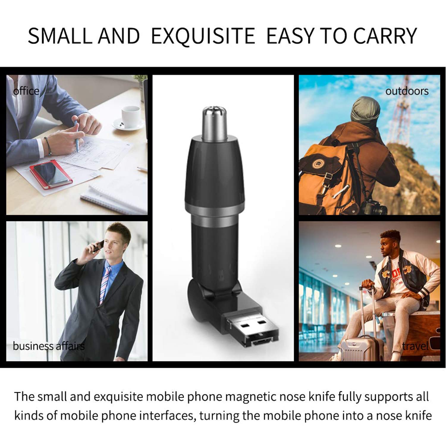 OOWOKS Mini Elektro Nasenhaarentferner Reise Nasenhaartrimmer Tragbare Android IOS Telefon Nasentrimmer und Powerbanks Miniatur Nasenhaarschneider Geschenk für Freund, Ehemann, Papa,Microusb