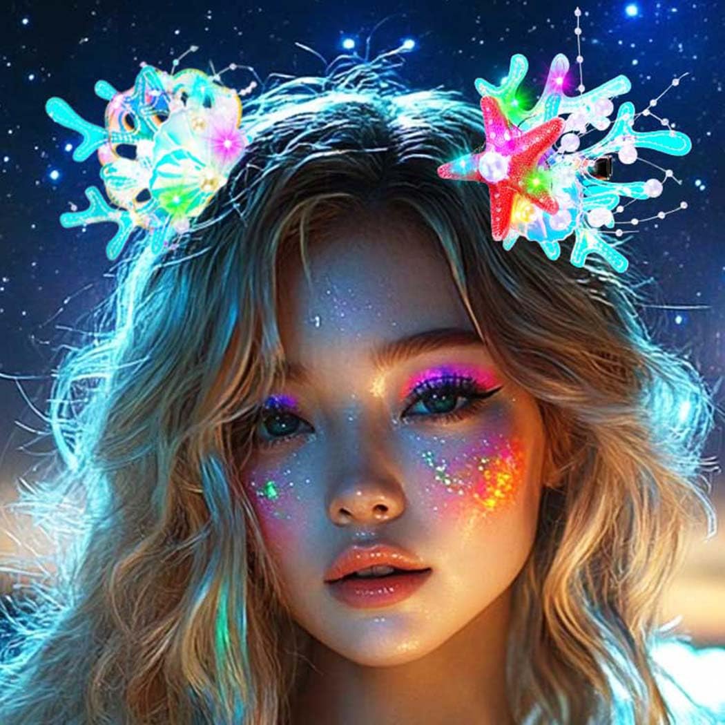 EVILD Mermaid Seashell Hair Accessories Light Up Starfish Hair Clip for Women - Image 3
