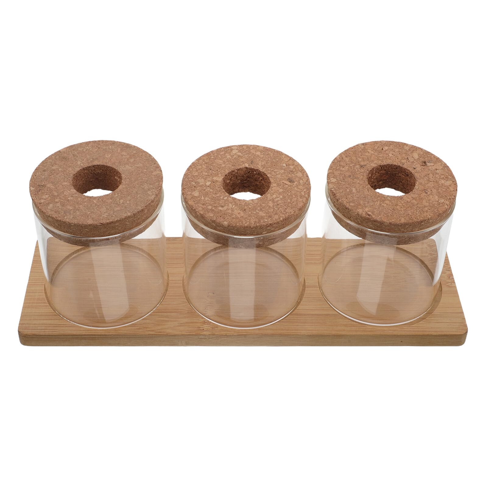 UKCOCO Vase de Propagation en Verre Hydroponique 8X8 CM avec Couvercle Perforé et Support Bois, Jardinière de Bureau pour Culture sans Terre, Terrarium Décoratif pour Plantes Succulentes