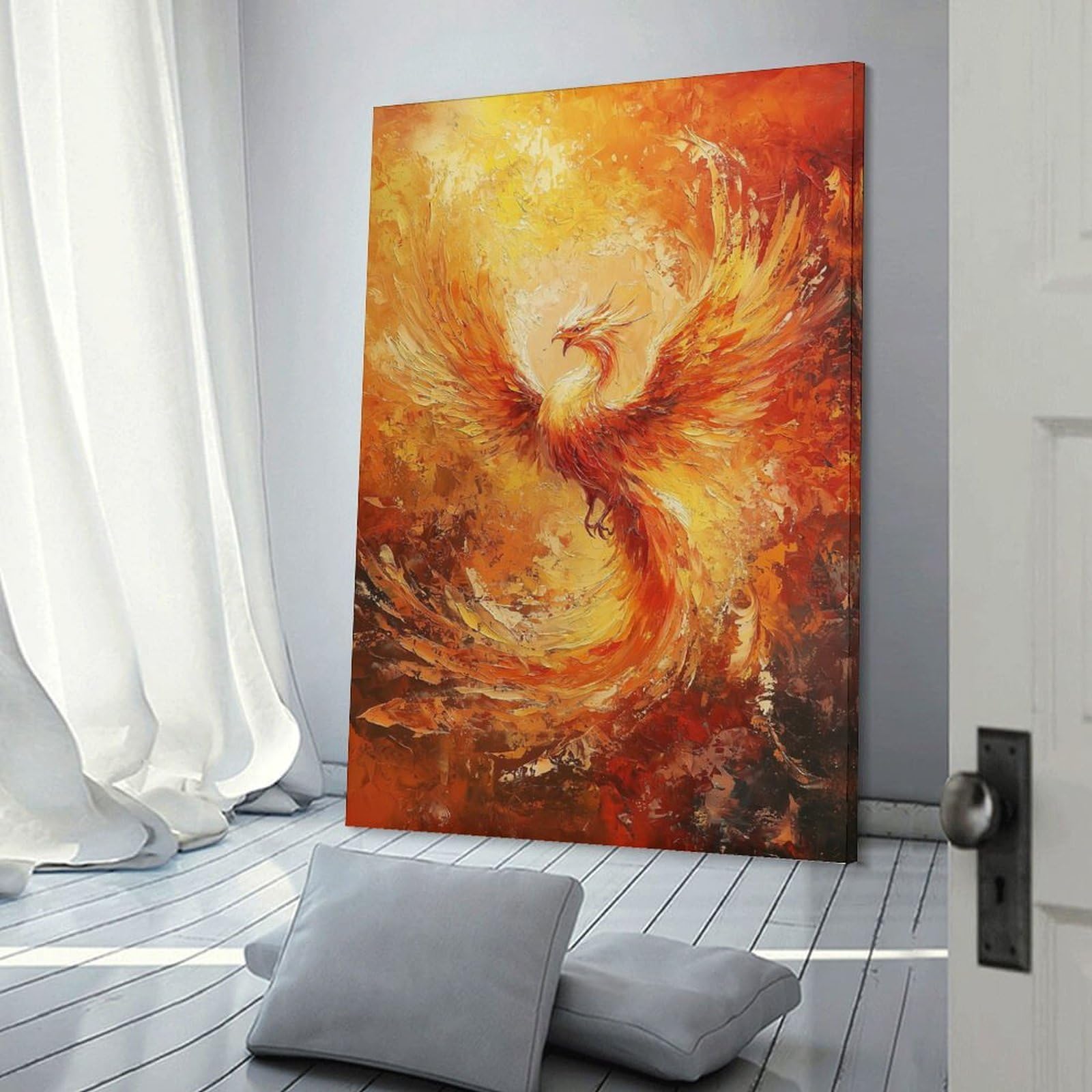 Junmoney Frame-Style-22 Canvas Wall Art Phoenix Rising, 20X30inch(50X75cm), For Lounge, Study, Hallway Or Flat Walls, Canvas Wall Art That Fits Changing Layouts
