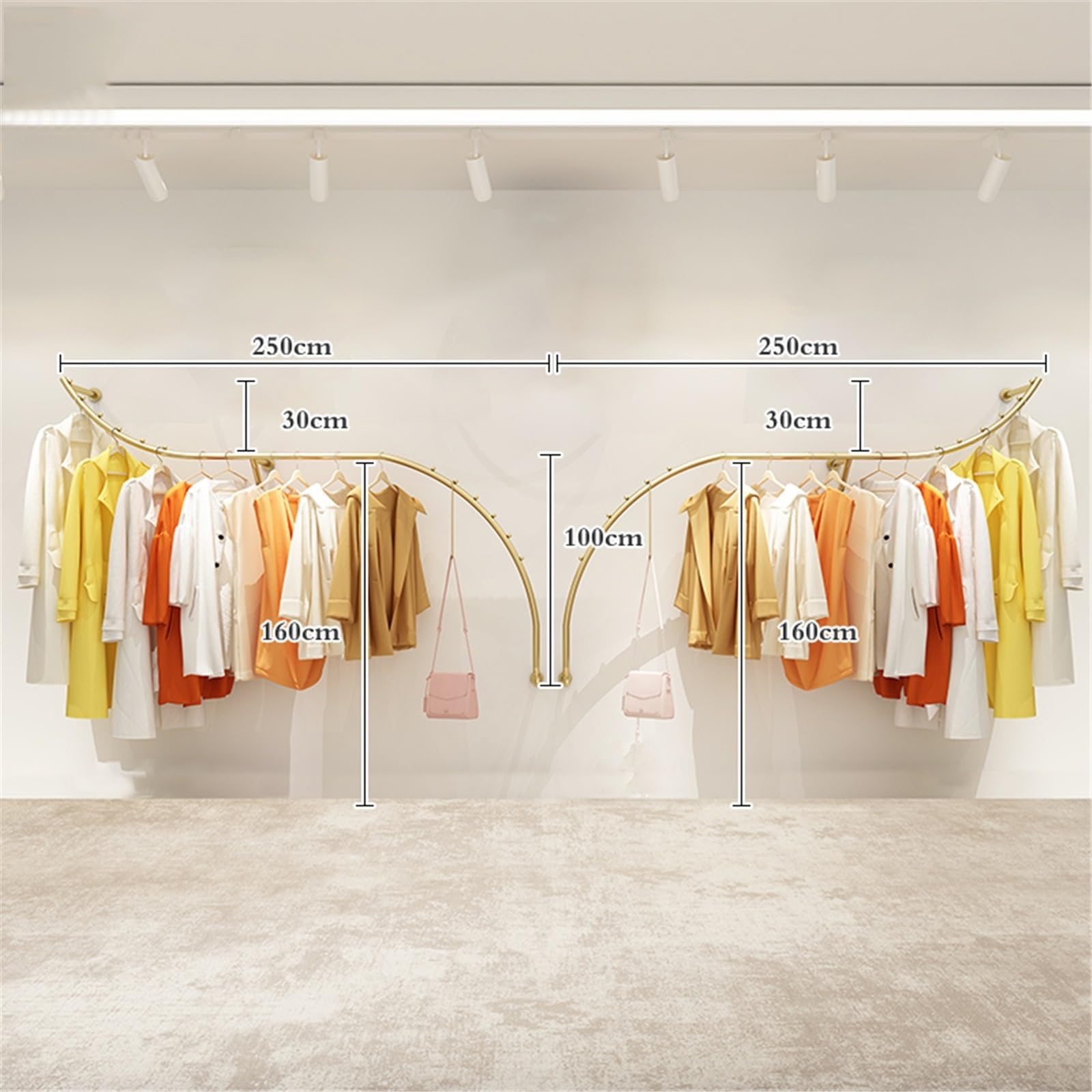 Bekleidungsständer Bekleidungsgeschäft-Präsentationsständer, Wandmontage, Kleiderbügel, Umkleidekabine, Stangenregal, 4-teiliges Set(XL)