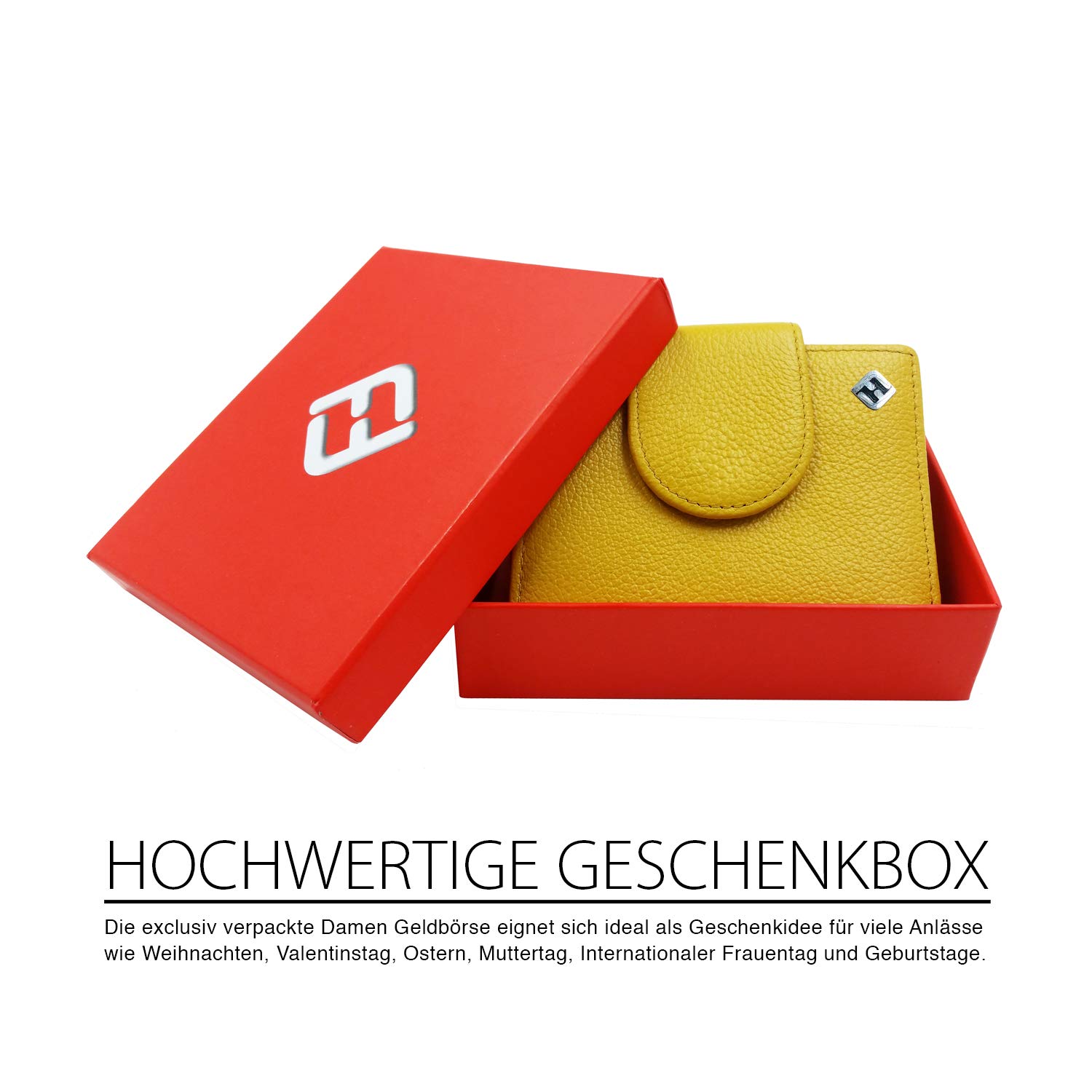 Rfid Geldbörse Damen mittelgroß, Leder, gelb, Reißverschluss, Portemonnaie, Geldbeutel, Portmonee, Damen-Geldbörsen Wallet For Women, Brieftasche, Wiener Schachtel, Geldtasche, Portmonaise