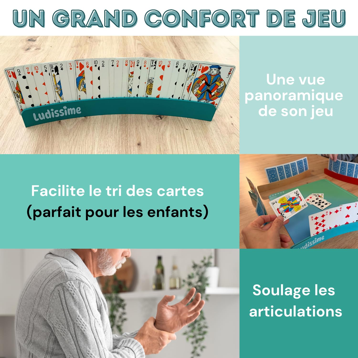 Porte cartes à jouer en bois 34 cm Lot de 4 - Accessoire belote tarot mains libres