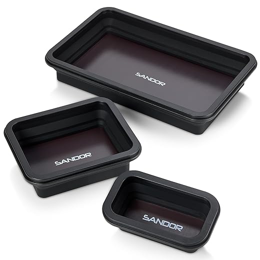 Collapsible Magnetic Parts Tray Set - 3 Different Size Tool Trays for Screw, Bolts, Nuts, Washers, Pins and Other Small Metal Parts, Mechanic Tool Gifts for Men - Black