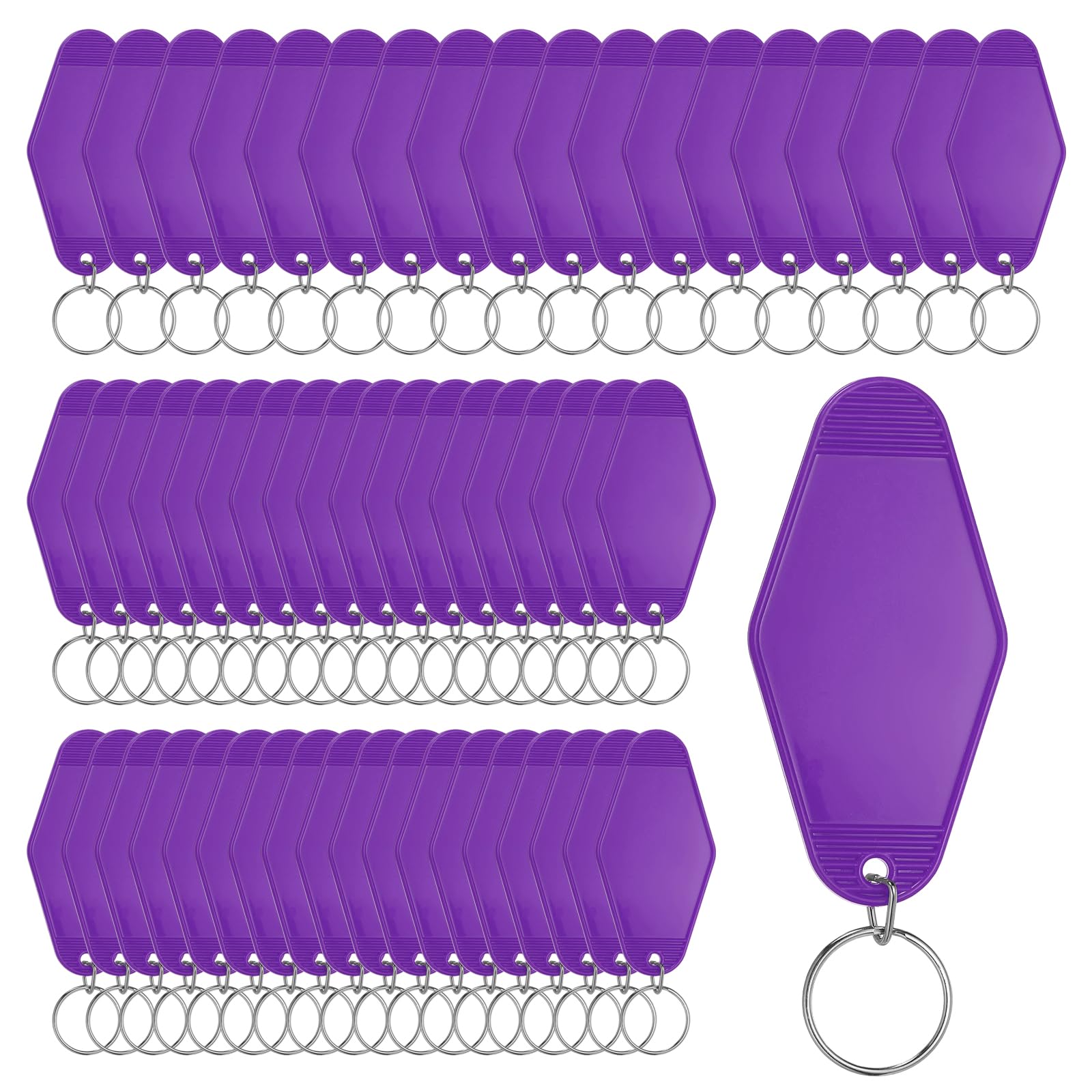 Rebower 55 Pcs Blank Hotel Keychain Tags - Dark Violet Vintage Motel Key Tag Plastic Rhombus Keychain with Key Ring,[for Vinyl DIY Crafts Car Ornament Sublimation Luggage Label]