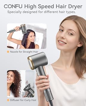 Hair Dryer with Diffuser, CONFU Blow Dryer 110000 RPM, High-Speed Professional Ionic Blow Dryer for Fast Drying, Hair Diffuser for Curly Hair for Home Travel