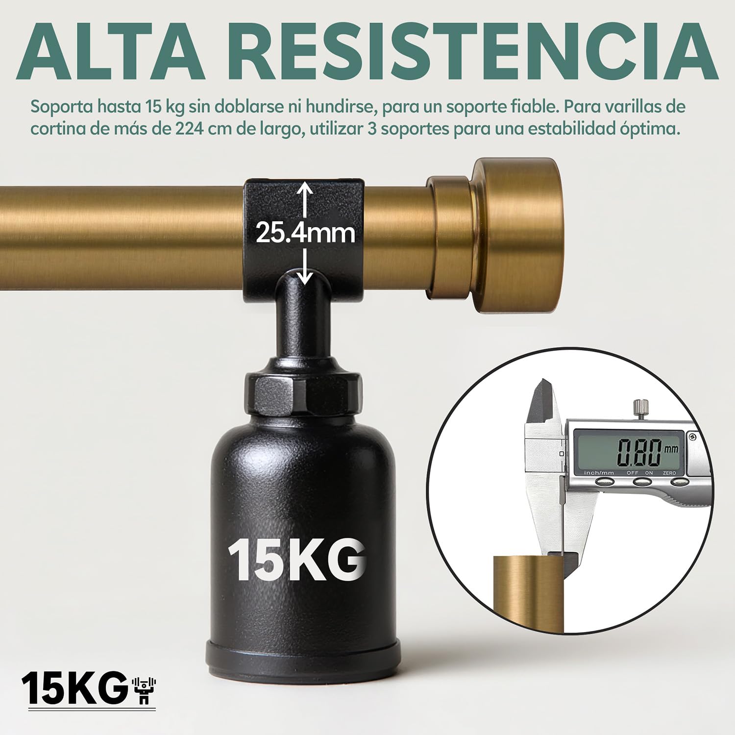 Asta per Tende Allungabile 80-218 cm Ottone 25 mm Soffitto Parete Metallo