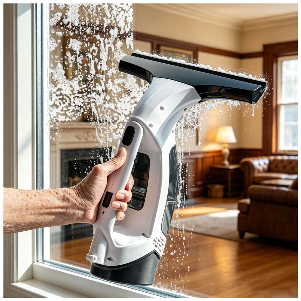 Limpia Cristales Electrico Ventanas Bateria | Autonomía 35 min, Pulverizador, Boquilla de 28cm, Depósito de 150ml, con Paño Microfibra