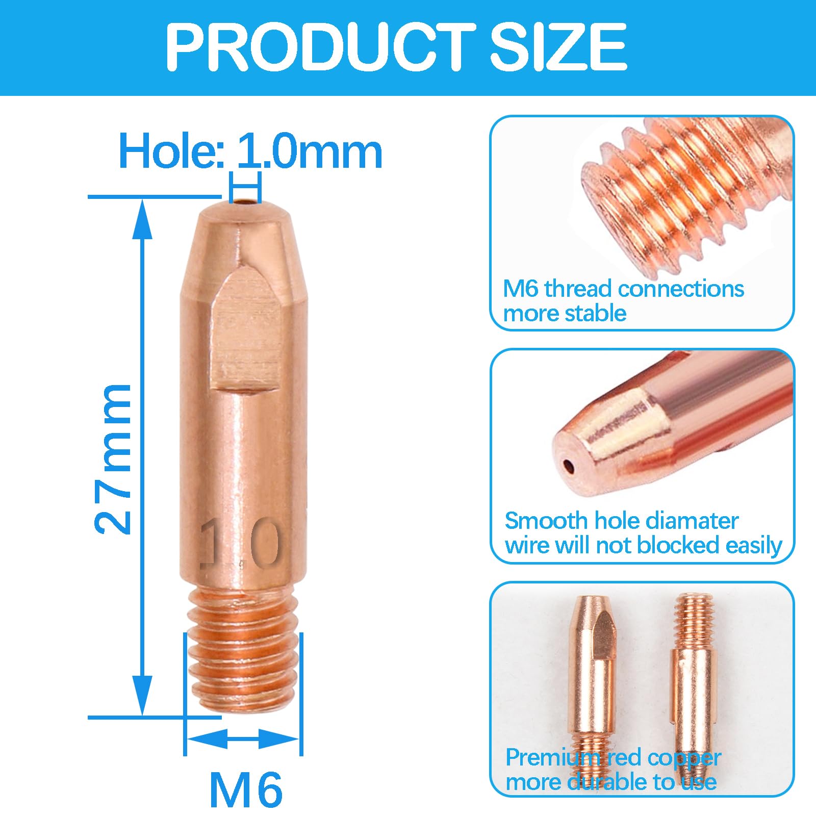 10 PZ Parti Usurate Ugello Gas 0,6mm Accessori per Saldatrice a Gas di Protezione per Saldatura MB24KD MIG MAG Accessori per Saldature Set di Materiali di Consumo per Saldatrice a Torcia MB24