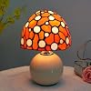 Tiffany Style Stained Glass Orange Mushroom Lamp Bedroom Bedside Office Art Nightstand Accent Led Small Night Light Unique Esthetic Cute Kids Girls Decor Vintage Home Ceramic Desk Table Lamp [Energy Class F]
