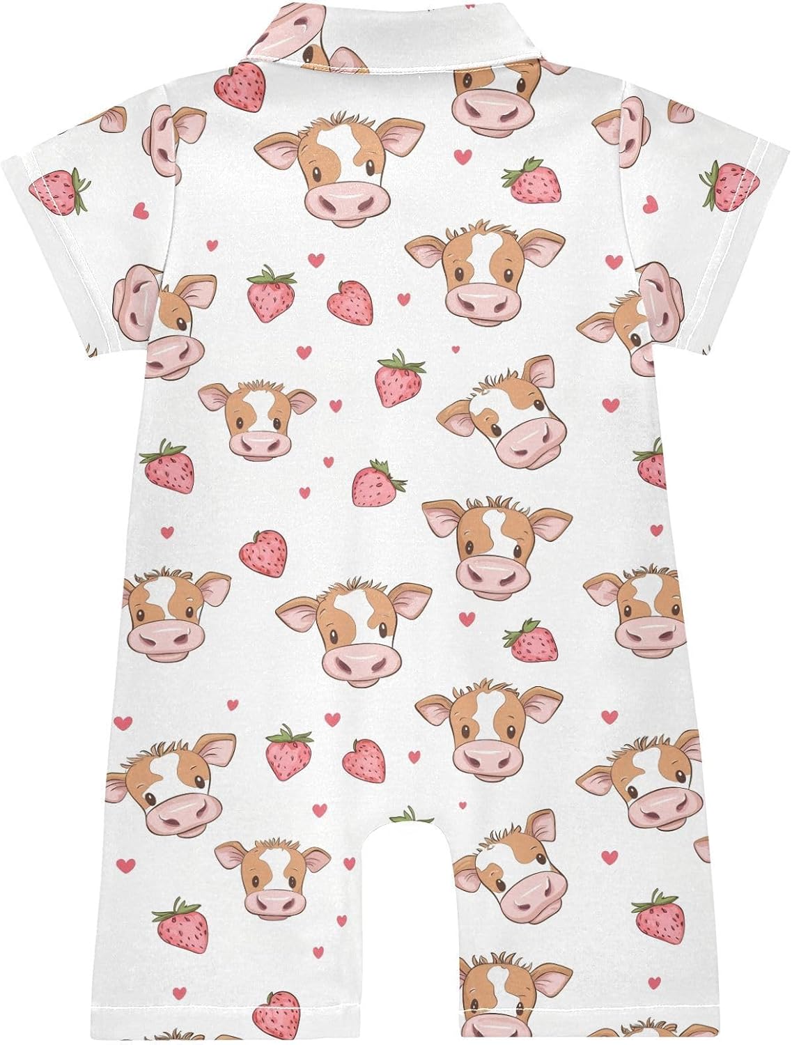 vvfelixl Baby Polo Bodysuit Face Cow Pink Strawberry Short Sleeve Collared Baby Clothes,Babys Polo Romper for 3-6 Months