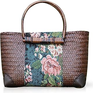 QTKJ Straw Bag for Women, Summer Beach Handmade Rattan Tote Bag, Boho Retro Straw Woven Handbag, Large Beach Vacation Bag (Brown)