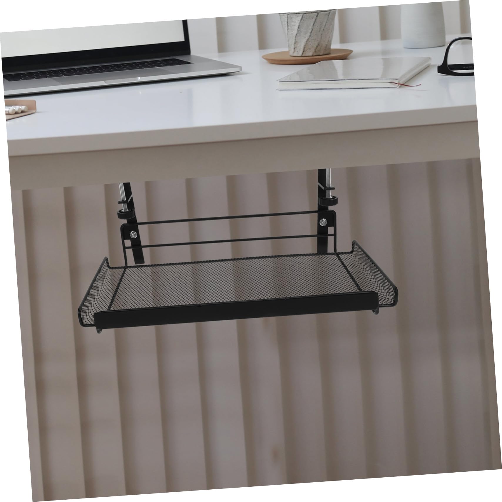 NOLITOY Organizador Metálico Ajustable para Debajo de Escritorio Cesta Colgante Resistente para Almacenamiento de Archivos y Libros para Oficina y Hogar Color Negro Elegante