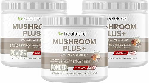 healblend Mezcla de suplemento de extracto de hongos - Melena de león, Cordyceps, Agaricus, cola de pavo, Reishi, Chaga, Shiitake, Maitake Plus
