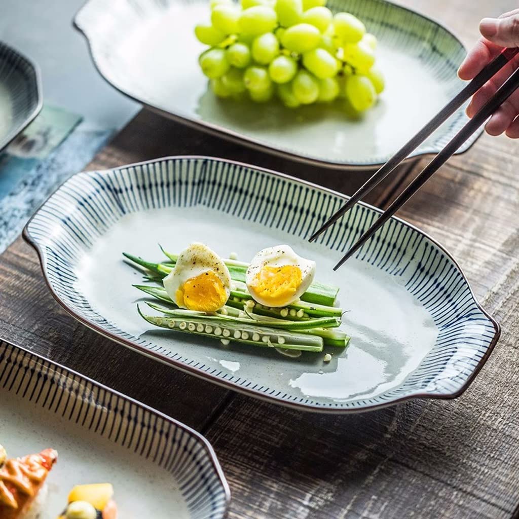 Insalatiera Piatto da pranzo Ristorante Piatto in ceramica Piatto rettangolare da 12 pollici con doppio orecchio for uso domestico 2 pezzi Forniture Per La Cucina(B)