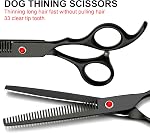 FAIGEO Professional Dog Grooming Scissors Set, Stainless Steel Dog Grooming Kit, Curved Scissors and Comb for Dogs, Cats and Pets (Black 5 in 1)