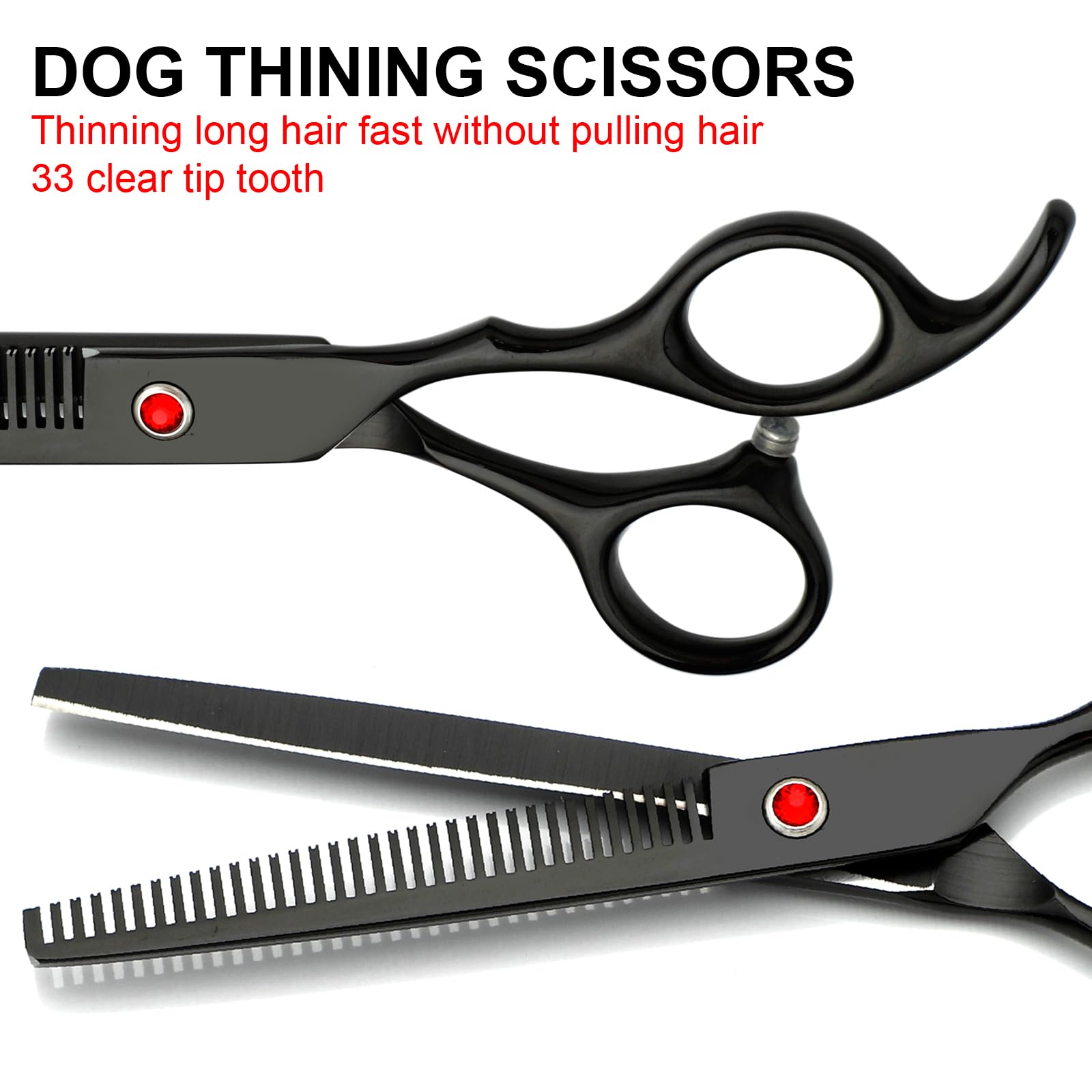 FAIGEO Juego de tijeras profesionales de aseo para perros, kit de aseo de perros de acero inoxidable, tijeras curvadas y peine para perros, gatos y mascotas (negro 5 en 1)