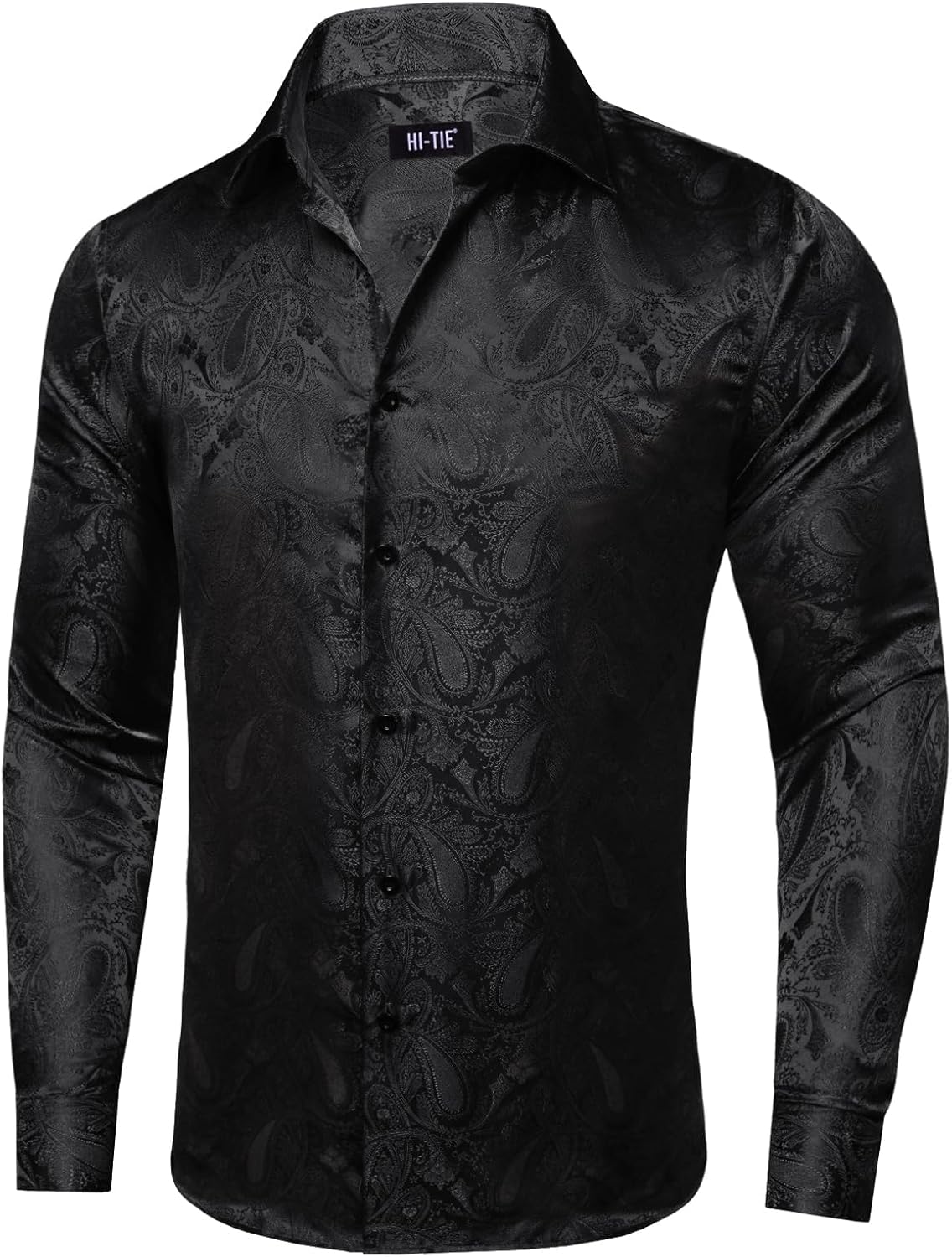 Hi-Tie Silk Mens Paisley Dress Shirts Casual Long Sleeve Button Down Regular Fit Shirts Formal Wedding Party Business - Image 4
