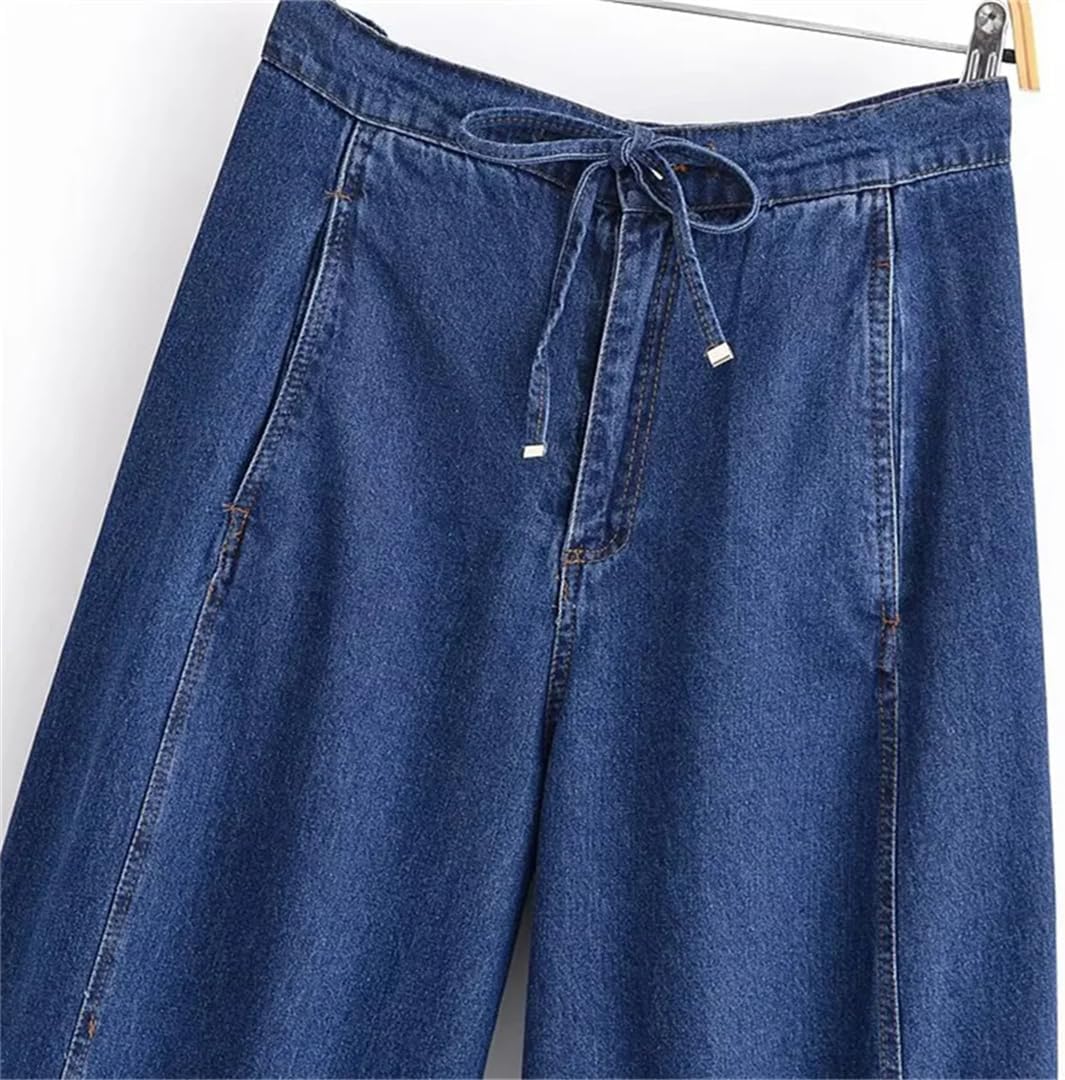 Womens Vintage Denim Two Piece Set Long Sleeve Zipper Denim Shirt And High Waist Wide Leg Trousers