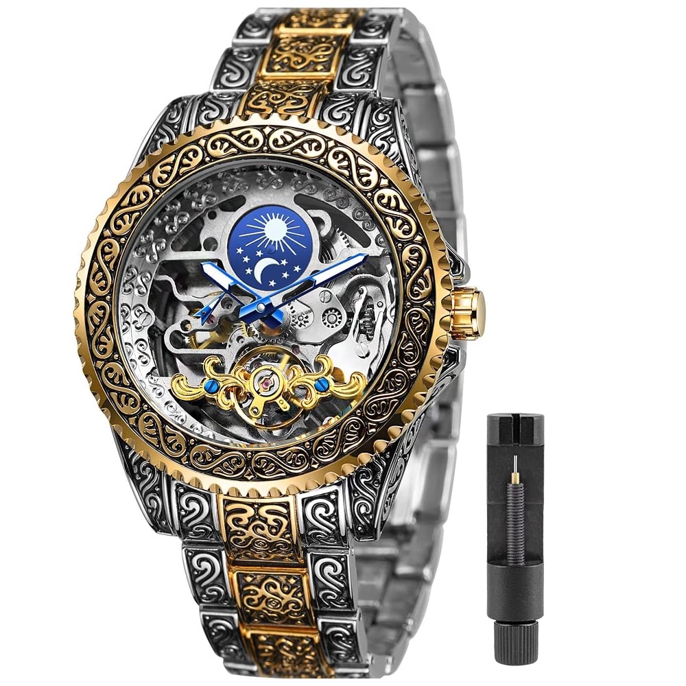 Mechanical Mens Watches Fashion Automatic Male Clock Blue Stainless Steel Waterproof Business Skeleton Watch (B097SZ946X) Amazon Price History, Amazon Price Tracker