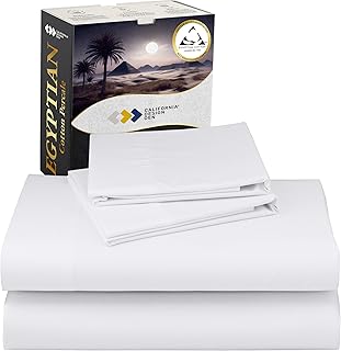 California Design Den Certified 100% Egyptian Cotton Sheets Queen Size Bed Set - Lightweight & Crisp Percale Queen Sheet Set Deep Pocket, Cool & Durable Luxury Bedding - White