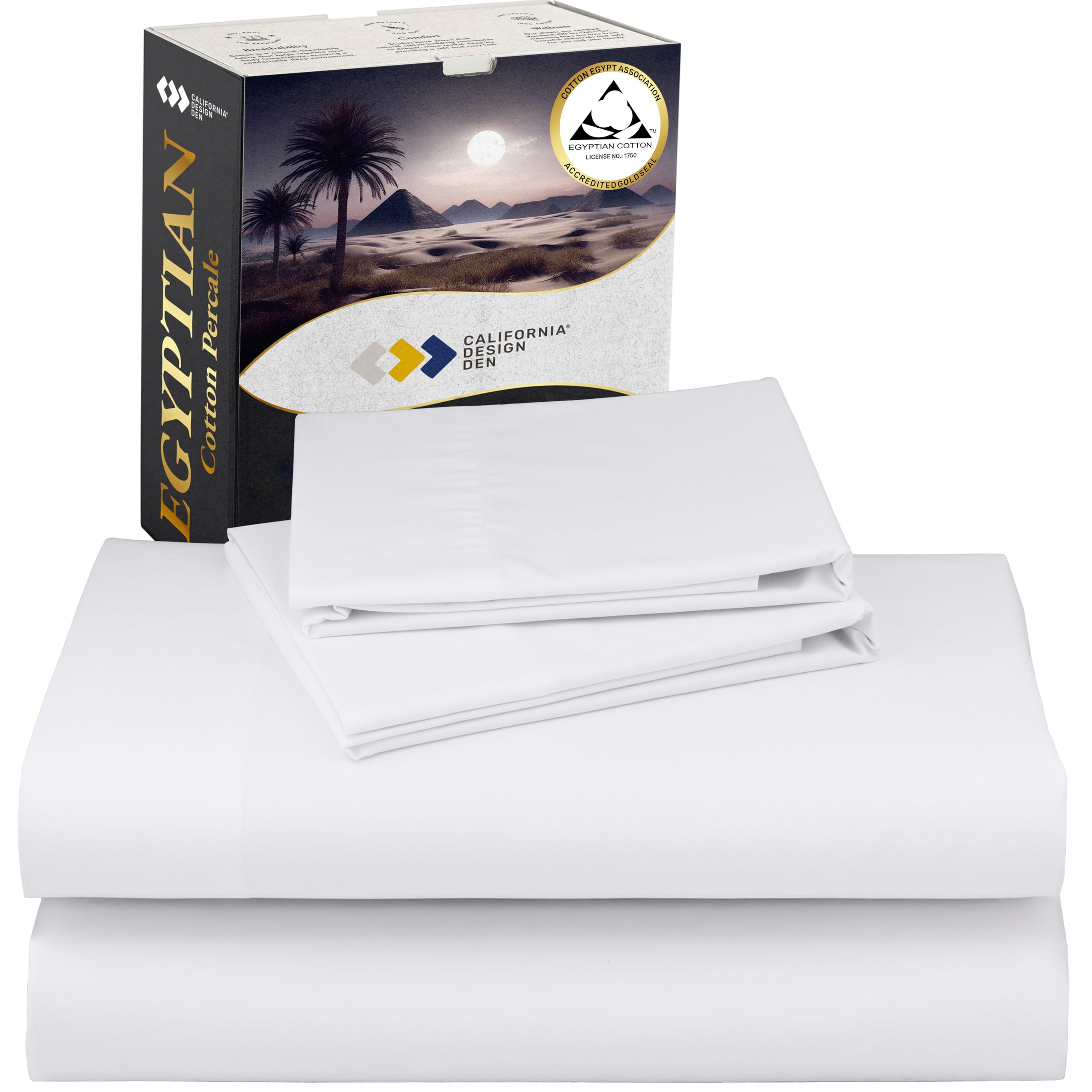 California Design Den Certified 100 Egyptian Cotton Full Size Sheets Set - Lightweight Crisp Percale Cotton Sheets Full