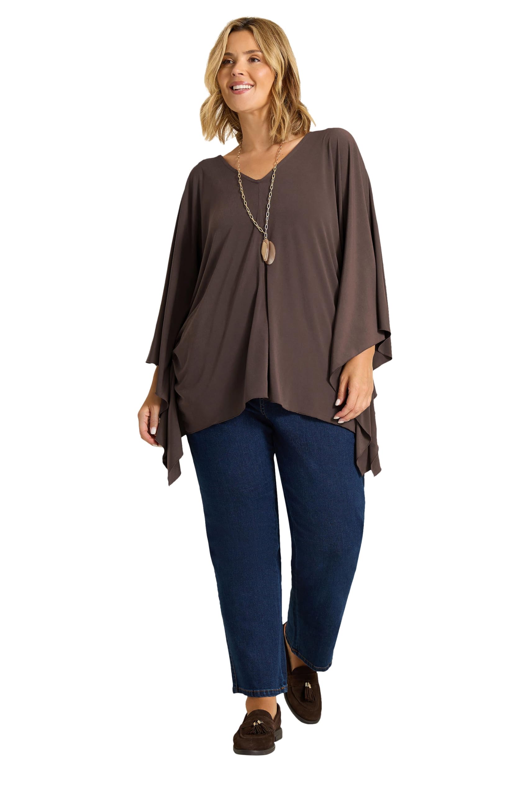 Evans Women's Chocolate Curve Brown Cape Top - Plus Size Curve