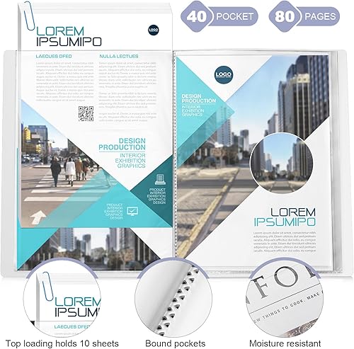 Vista 32 de Marspark 6 carpetas con fundas de plástico grandes de 8.5 x 11 pulgadas, 40 bolsillos, 80 páginas, portafolio de arte, protector de hojas Negro