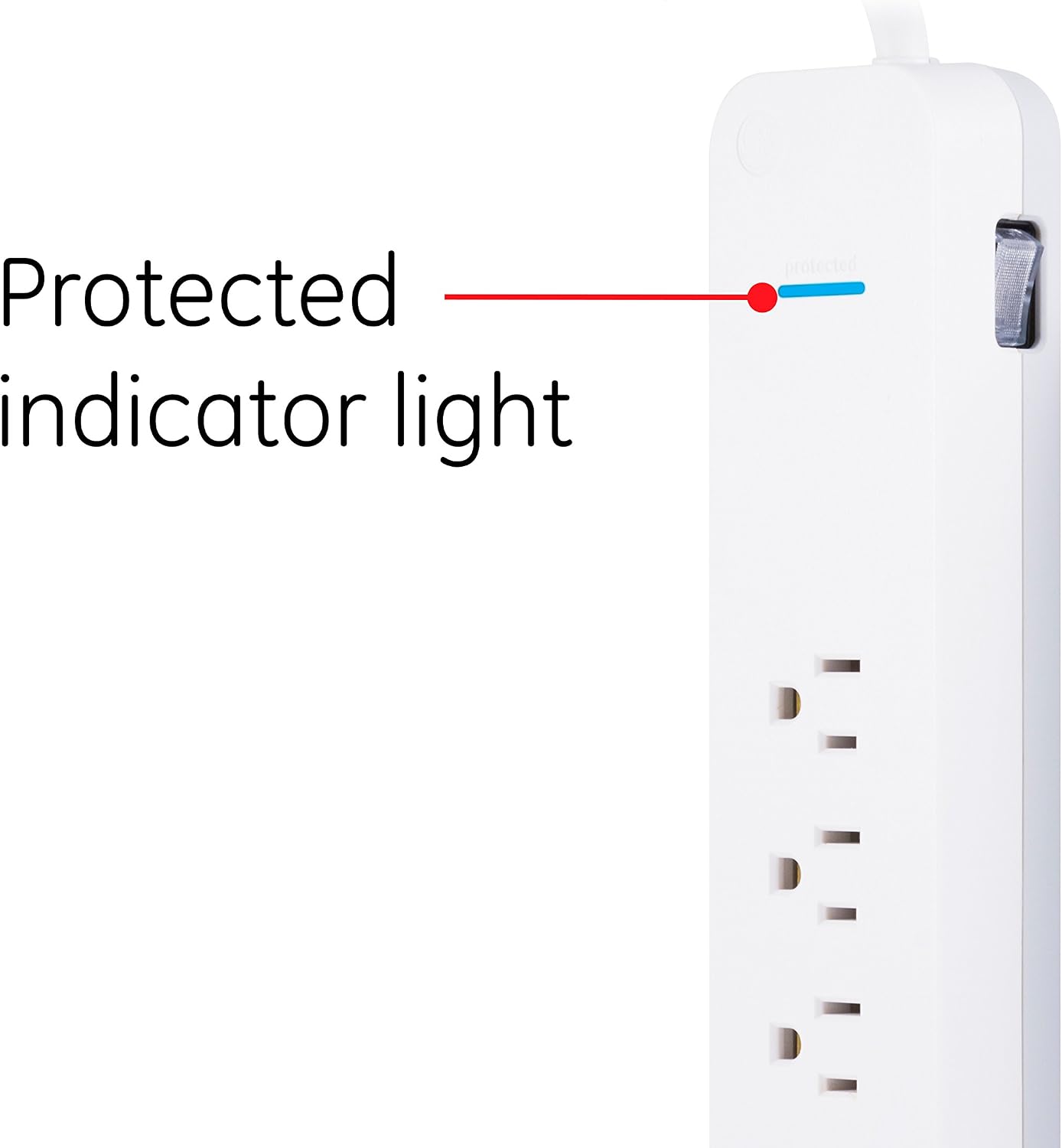 GE Pro 7-Outlet Surge Protector, 12 Ft Extension Cord, 1080 Joules, Power Strip, Flat Plug, Protected Indicator Light, Integrated Circuit Breaker, Wall Mount, UL Listed, White, 36360