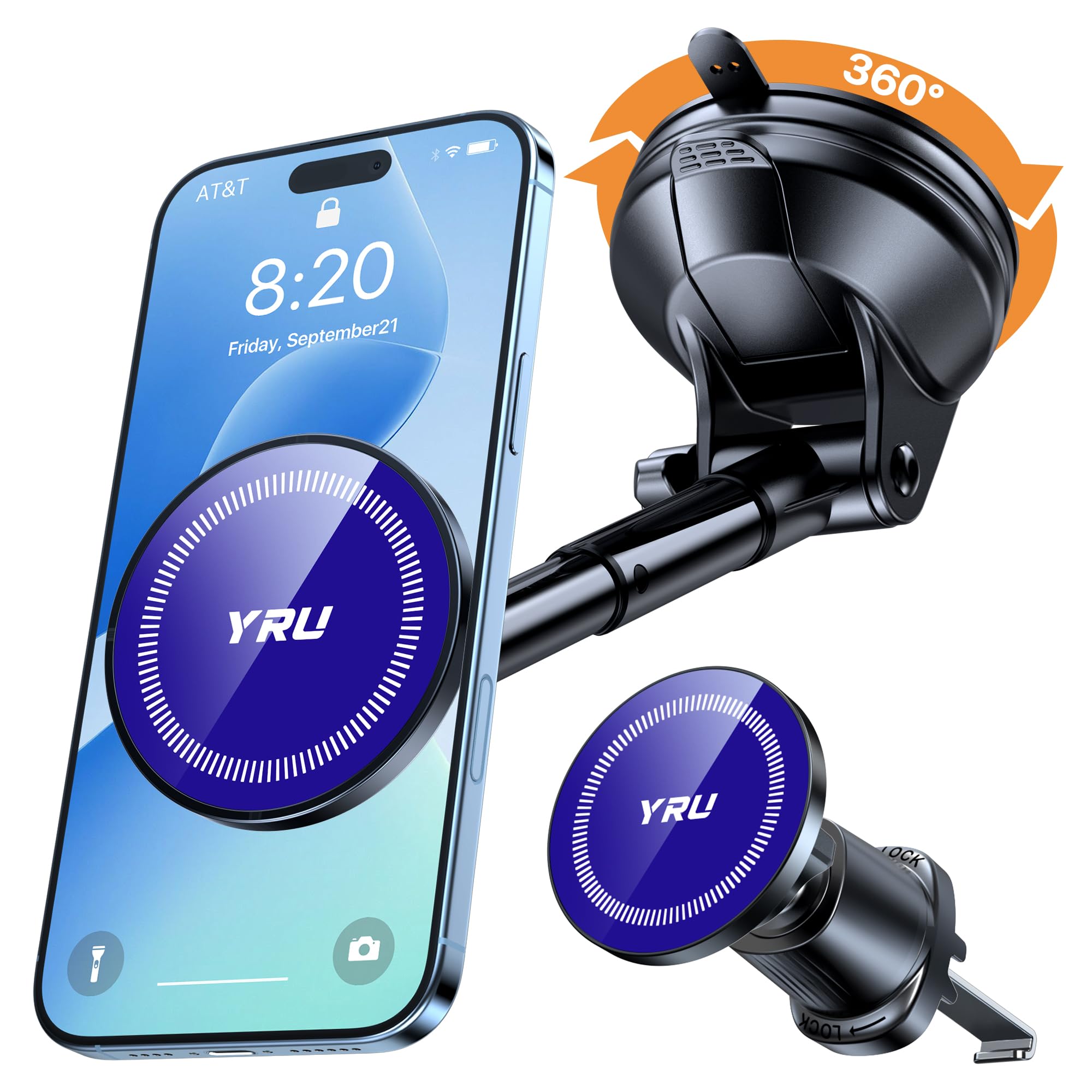 YRU Upgraded Magnetic Phone Holder Car【Patented & Super Magnet】 for MagSafe Mount Dashboard Windshield Vent Magnet Phone Cradle Stand for iPhone 17 16 15 14 13 12 Pro Max Samsung Truck, Navy Blue