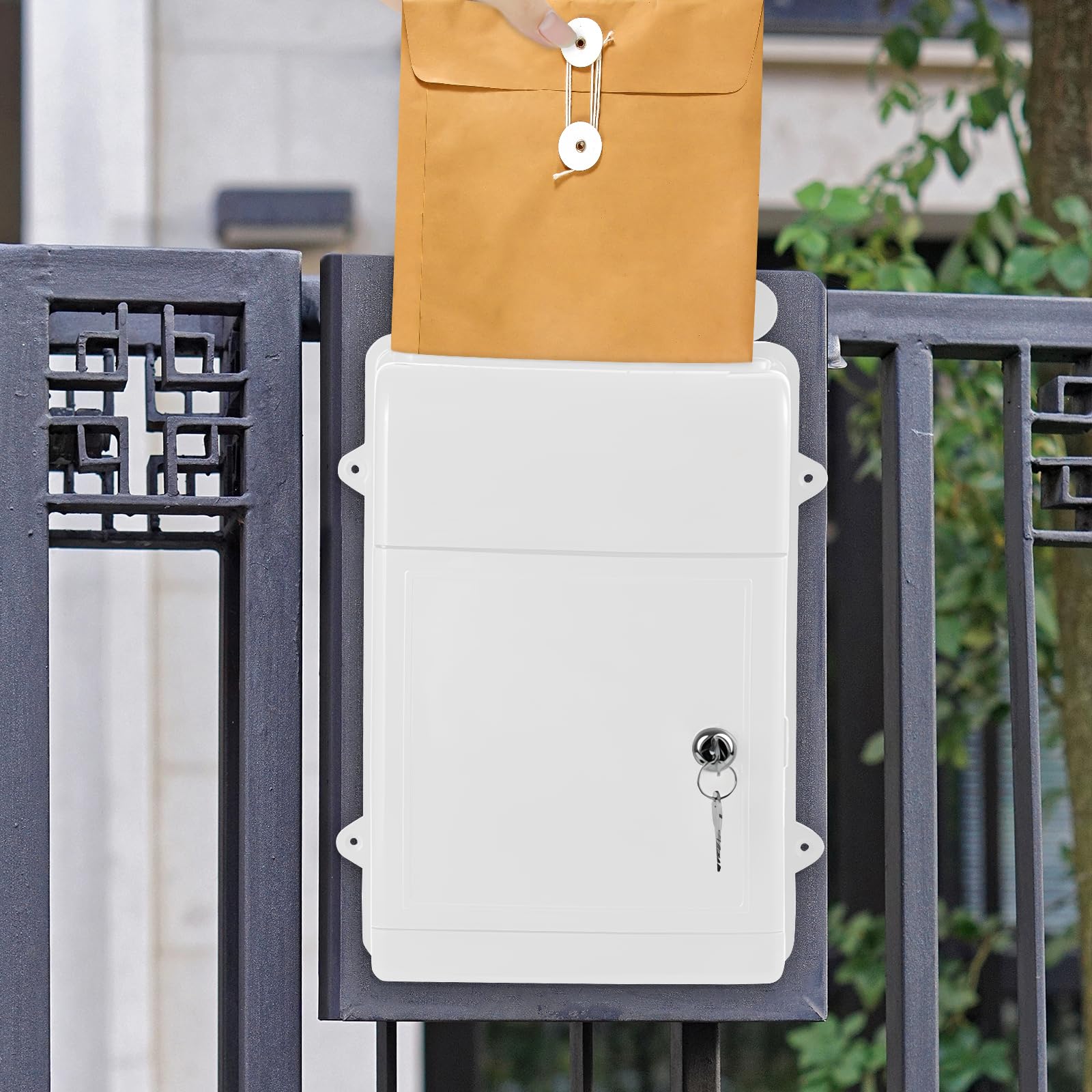 Besga Wall Mount Mailbox – Waterproof Locking Letter Box With Keys, White, For Outside Or School Use
