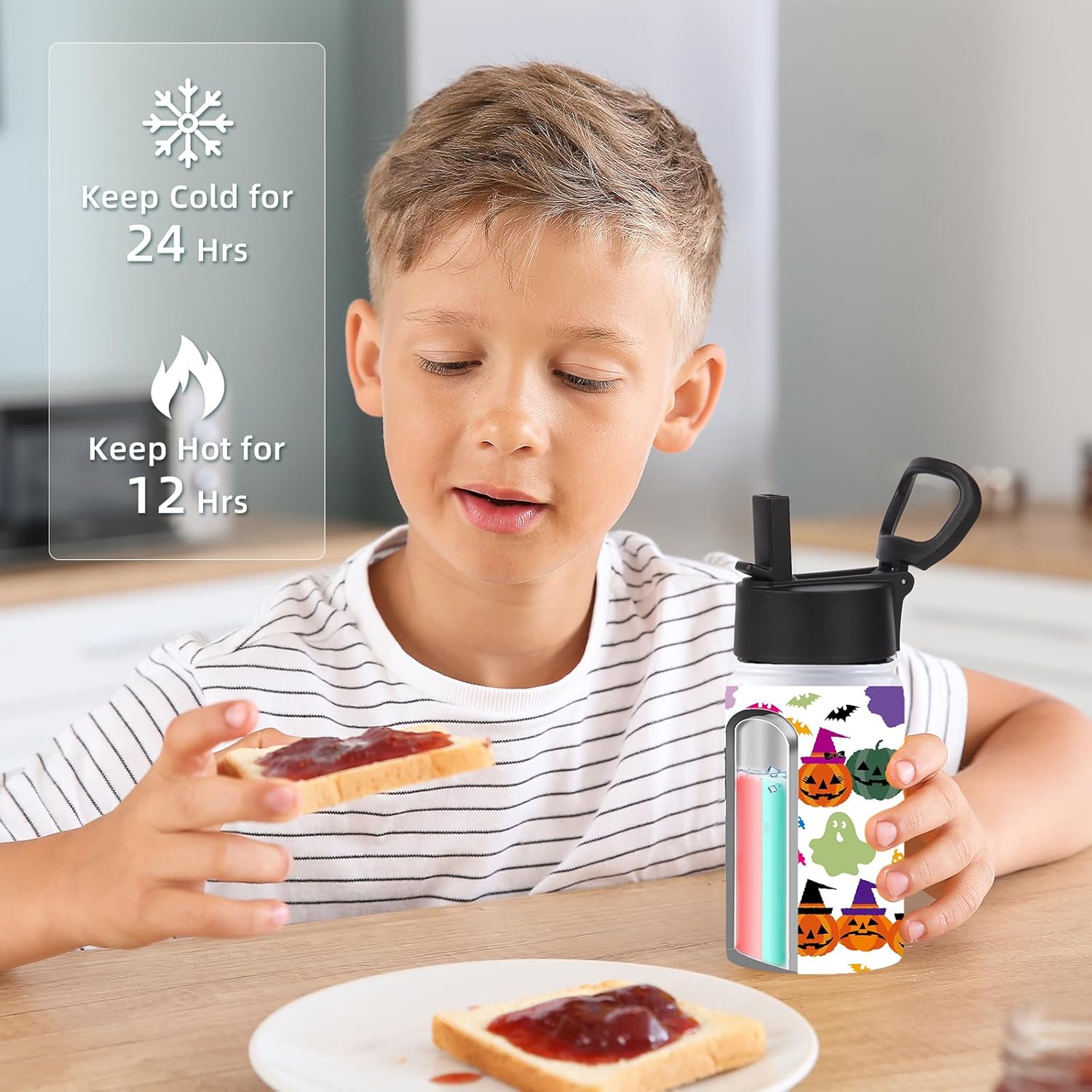 Volhoply 14oz Kids Water Bottle with Straw Lid and Silicone Boot Bulk 6 Pack,Stainless Steel Insulated Cup for Boys & Girls Multipack,Double Wall Vacuum Leakproof bottles(Sublimation,6)