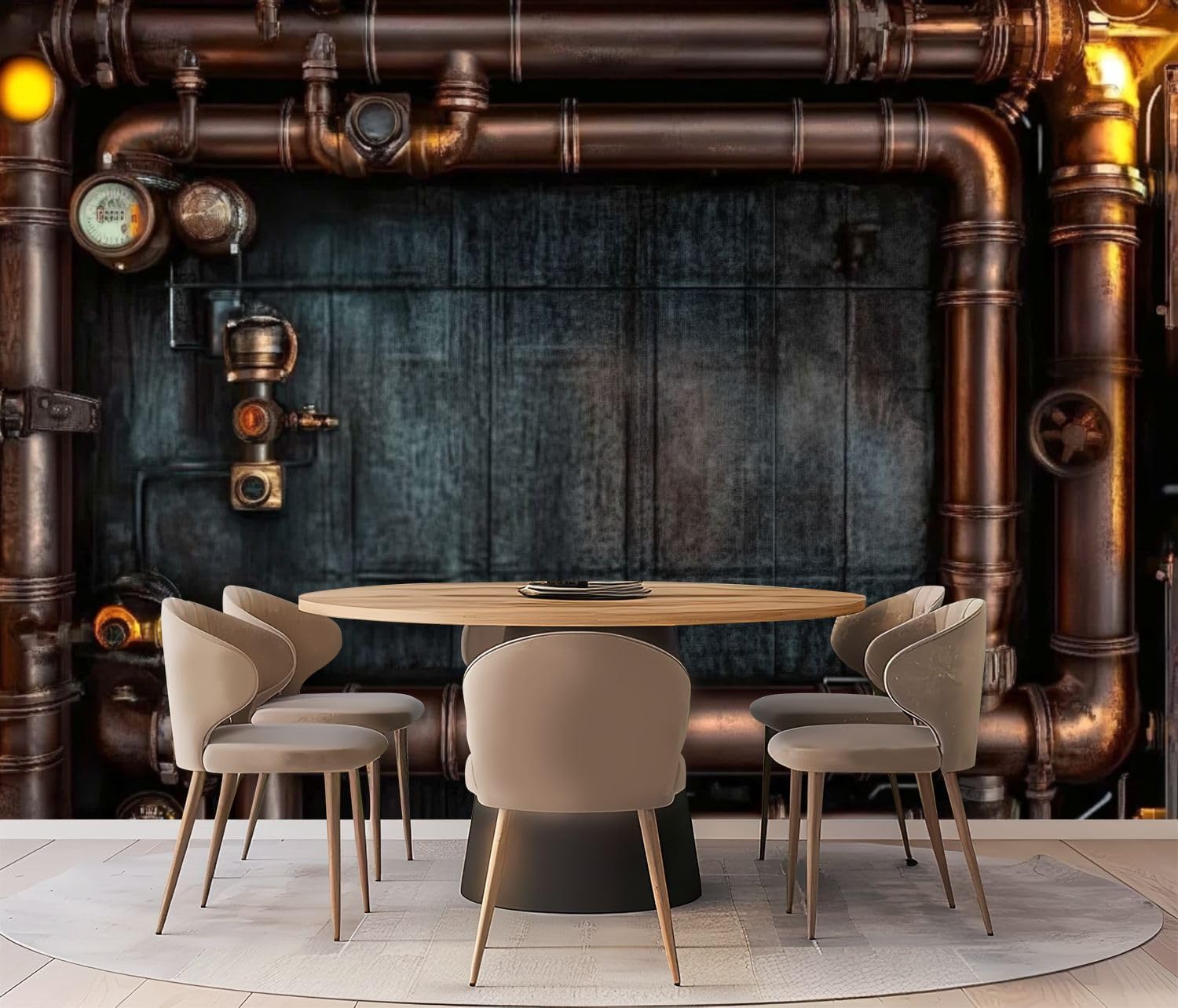 Wall Mural Peel & Stick Dark Wall loft Steampunk lamp from Pipes Self-Adhesive Wallpaper Removable Decal Wall Sticker Home Decor for Living Room Bedroom 100"x144"