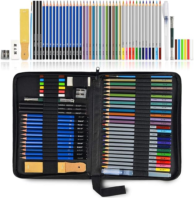 Coolzon Sketching Pencil Set Drawing Colouring Pencils, 52pcs Artist Set Art Supplies Kit with Sketch Pencils Charcoal Pencils Coloured Pencil Graphite Pencil in Pencil Case