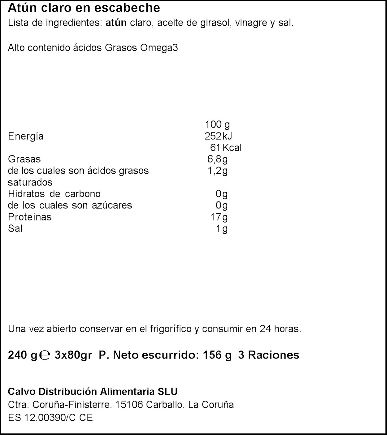 Calvo Atún Claro Escabeche Pack 3 x 80 g