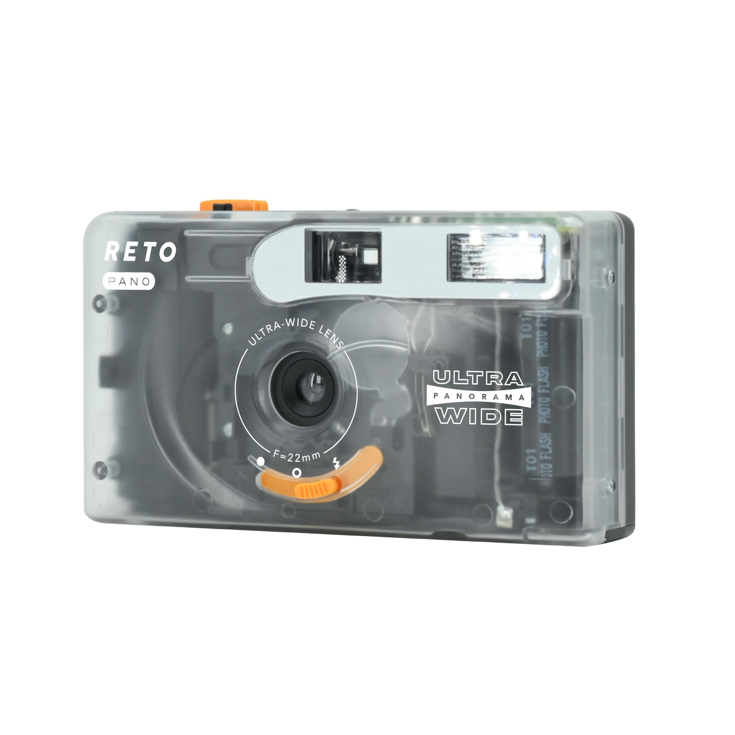 RETO PANO - Fotocamera a pellicola da 35 mm, obiettivo largo 22 mm, panorama, facile commutazione, modalità cinematografica, copriobiettivo, flash integrato, riutilizzabile (pellicola e batteria AAA