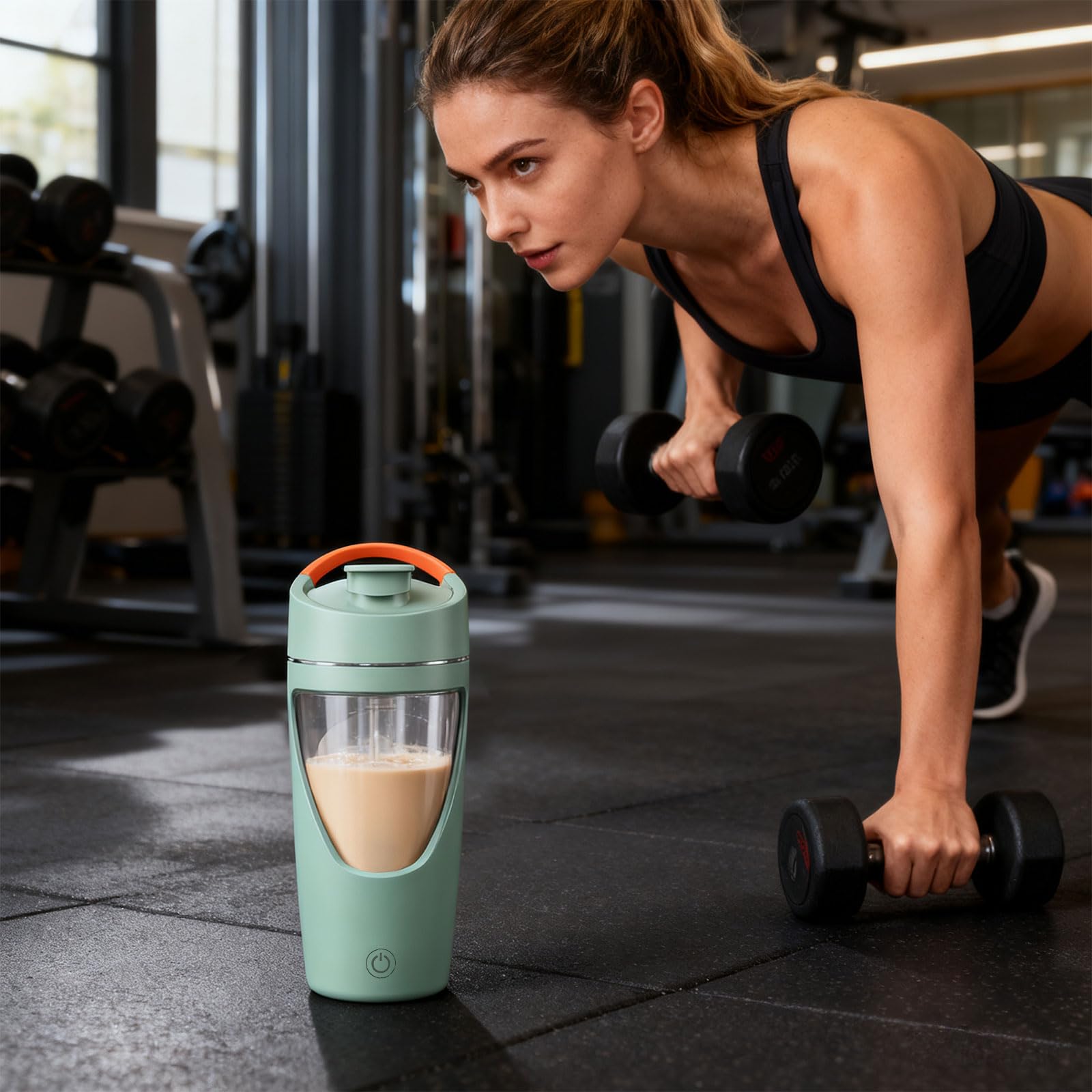Shaker elettrico, 700ml shaker proteine elettrico con scomparto per polvere, bottiglia per shaker ricaricabile USB C, per frullati proteici, integratori e milkshake (Verde)