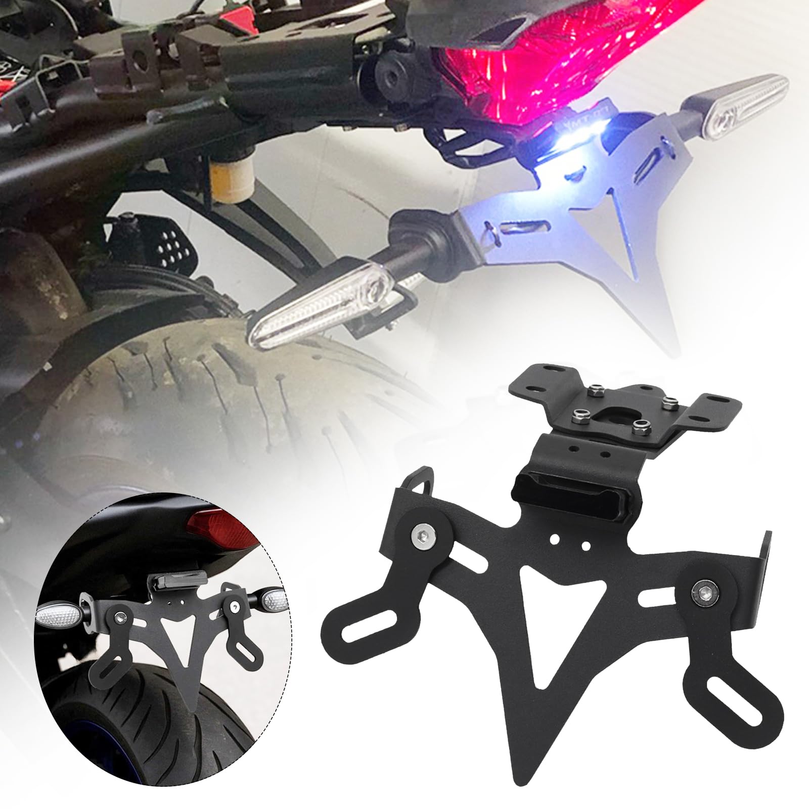 Portatarga Per Moto Per Yamaha Mt-07 2018-2023/Mt-07 2014-Up/Fz-07 2018-2023/Fz-07 2014-Up Portatarga Regolabile Per Moto Con Luce Posteriore