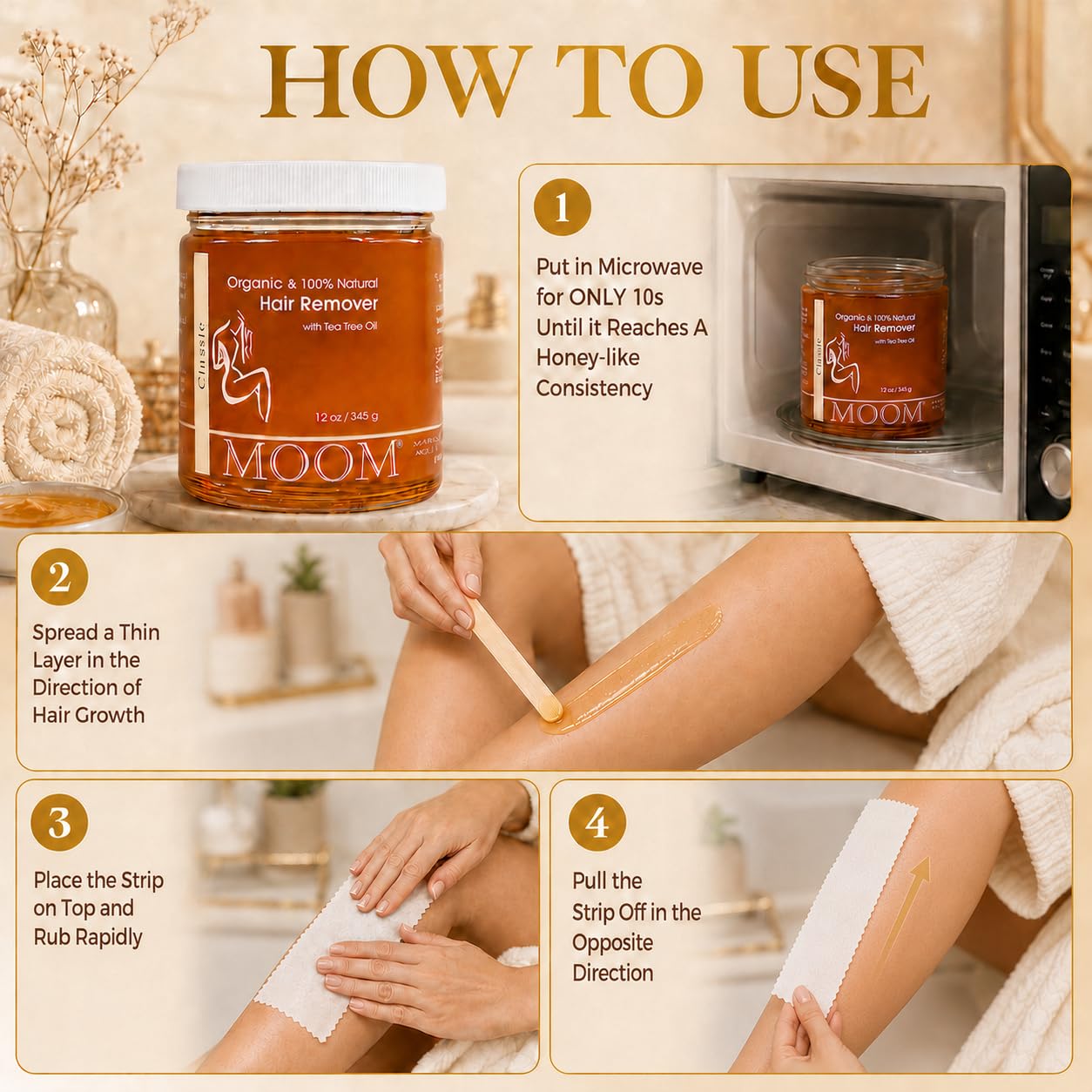 MOOM USDA Organic Sugar Wax Hair Removal for Body, Face & Bikini - 12 oz image 3