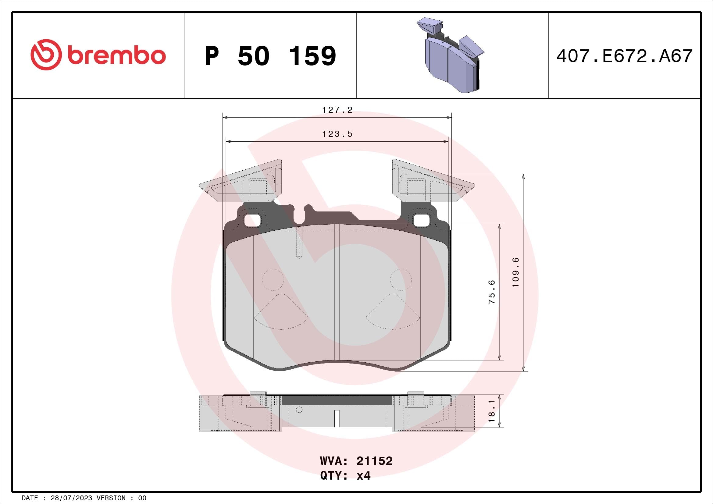 Zestaw Klocków Hamulcowych BREMBO P 50 159 przód