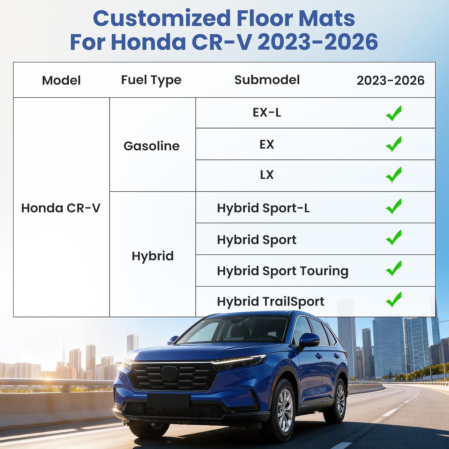 Floor Mats for Honda CR-V 2023 2024 2025 2026, TPE Rubber All Weather Floor Liners for Honda CRV Hybrid & e:FCEV 2023-2026, Odorless Anti-Slip 1st & 2nd Row Car Liners