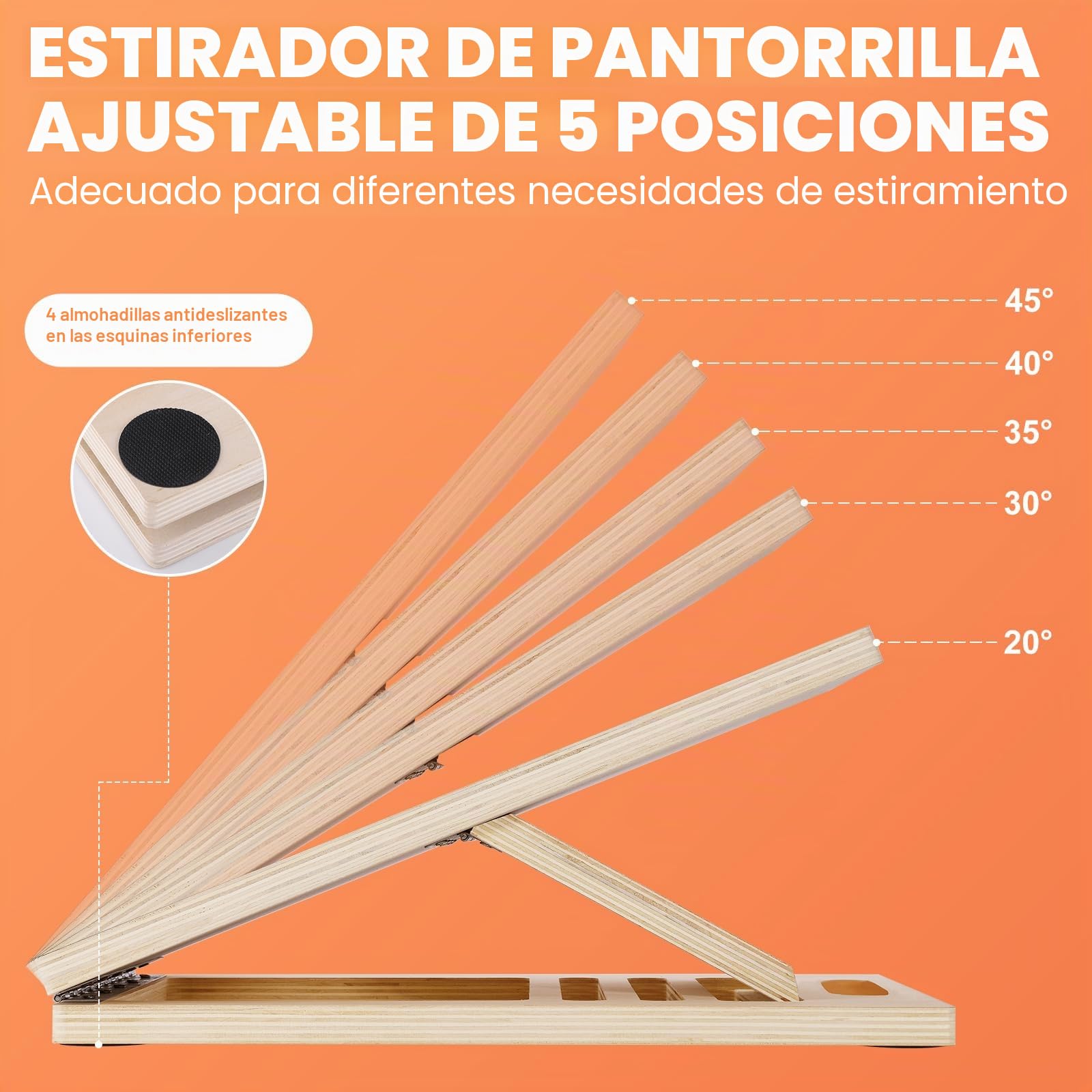 Tabla inclinada para estirar pantorrillas, tabla inclinada ajustable de madera, tabla de estiramiento de pantorrilla para sentadillas, piernas, rodillas, talón, tobillo