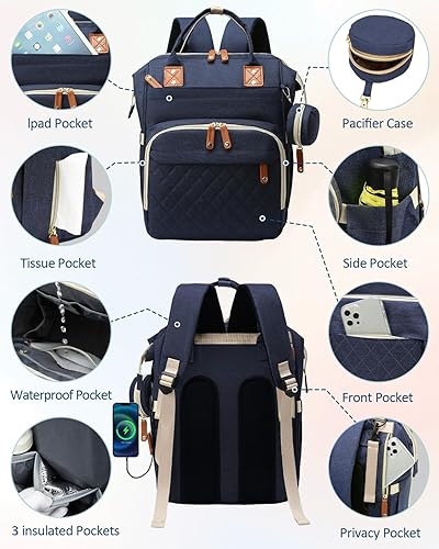Miniatura 3 de Mochila para pañales con cambiador, bolsa de bebé de gran capacidad, más de 15 bolsillos, puerto USB, mochila de viaje impermeable para mamá y papá,