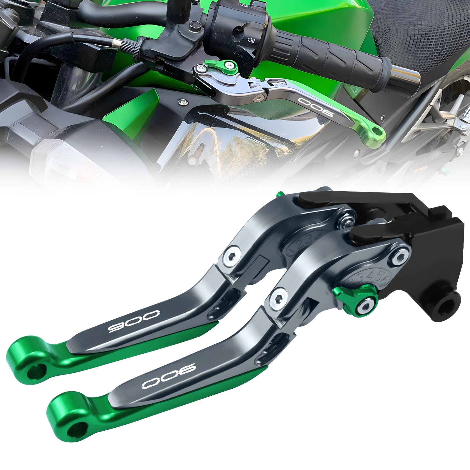 per Kawasaki Z900SE Z900 SE 2022 2023 2024 Leva frizione per moto Manubrio Regolabile Set di leve freno e frizione (argento+verde)