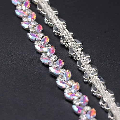 Miniatura 5 de Jerler Borde de diamantes de imitación de 1 yarda, aplique de cadena de diamantes de imitación, ideal para decoración de bricolaje y adornos de ropa