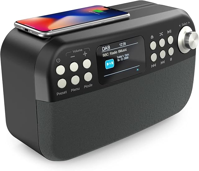 CD Player DAB/DAB+/FM Radio, Home Audio HiFi System with Bluetooth, 10W Fast Wireless Charging, DAB/DAB+ Radio, FM Radio, CD Player, USB MP3 Player and Aux In with 2x5W Stereo Speakers