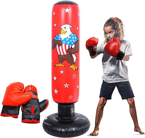 Saco de boxeo para niños de 47 pulgadas con guantes de boxeo, juguete de boxeo inflable independiente para niños y niñas de 3 a 8 años, juguete