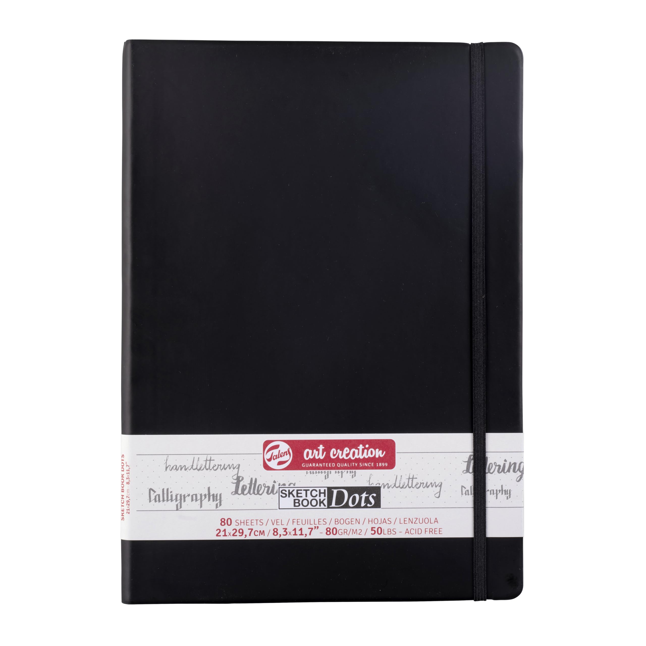 Talens Art Creation Paper - Dotted Sketchbook A4-80 Sheets 80gsm - Black Cover with Ribbon Bookmark and Elastic Closure - Ideal for Bullet Journaling and Sketching