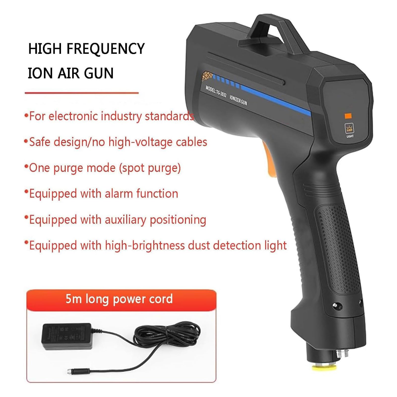 Aggiornamento Della Pistola Ad Aria D'Aria Ionizzante, Pistola Anti -Statica Portatile, Equilibrio Ionico Di Eliminatore Statico Con Pistola Ad Aria Compressa Con La Luce Della Luce Efficiente